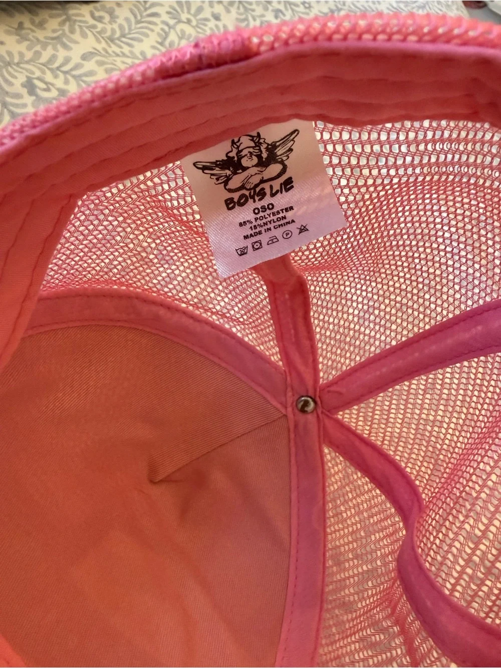 Boys Lie Pink Corduroy Trucker Hat with Angel Patch - Picture 3 of 3